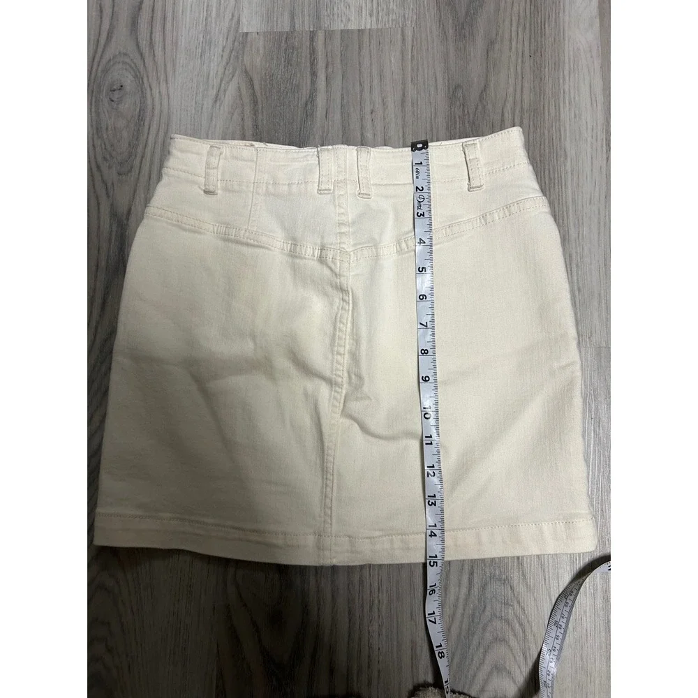 We The Free Womens Notched Waist Denim Mini Skirt Cotton Blend 27 Cream White